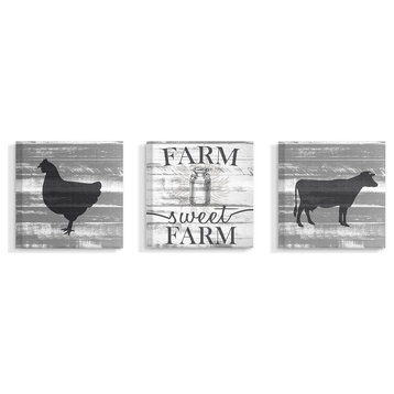 Farm Sweet Farm Chicken & Cow Planked Look 3-Piece Canvas Art Set, 7"x17"