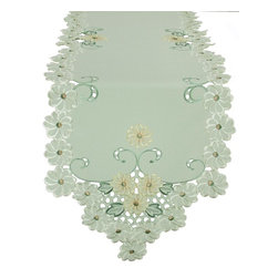 Xia Home Fashions - Emerald Daisy Embroidered Cutwork 15"x72" Table Runner - Table Runners