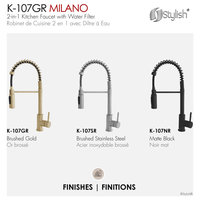 STYLISH Milano Pull-Down Kitchen Faucet with water filter, Stainless Steel., Brushed Gold