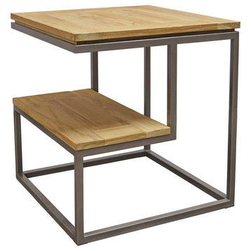 Asta Simplicity Teak and Iron 2-Tier Side Table