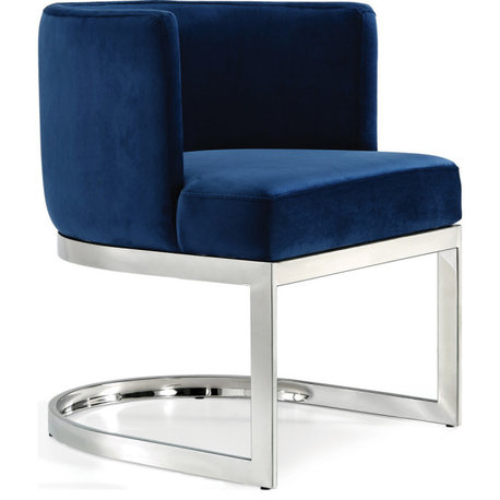 The Fay Dining Chair, Velvet, Navy, Chrome Base