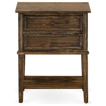 Side Table With 2 Wood Drawers, Stable and Sturdy, Distressed Jacobean Finish