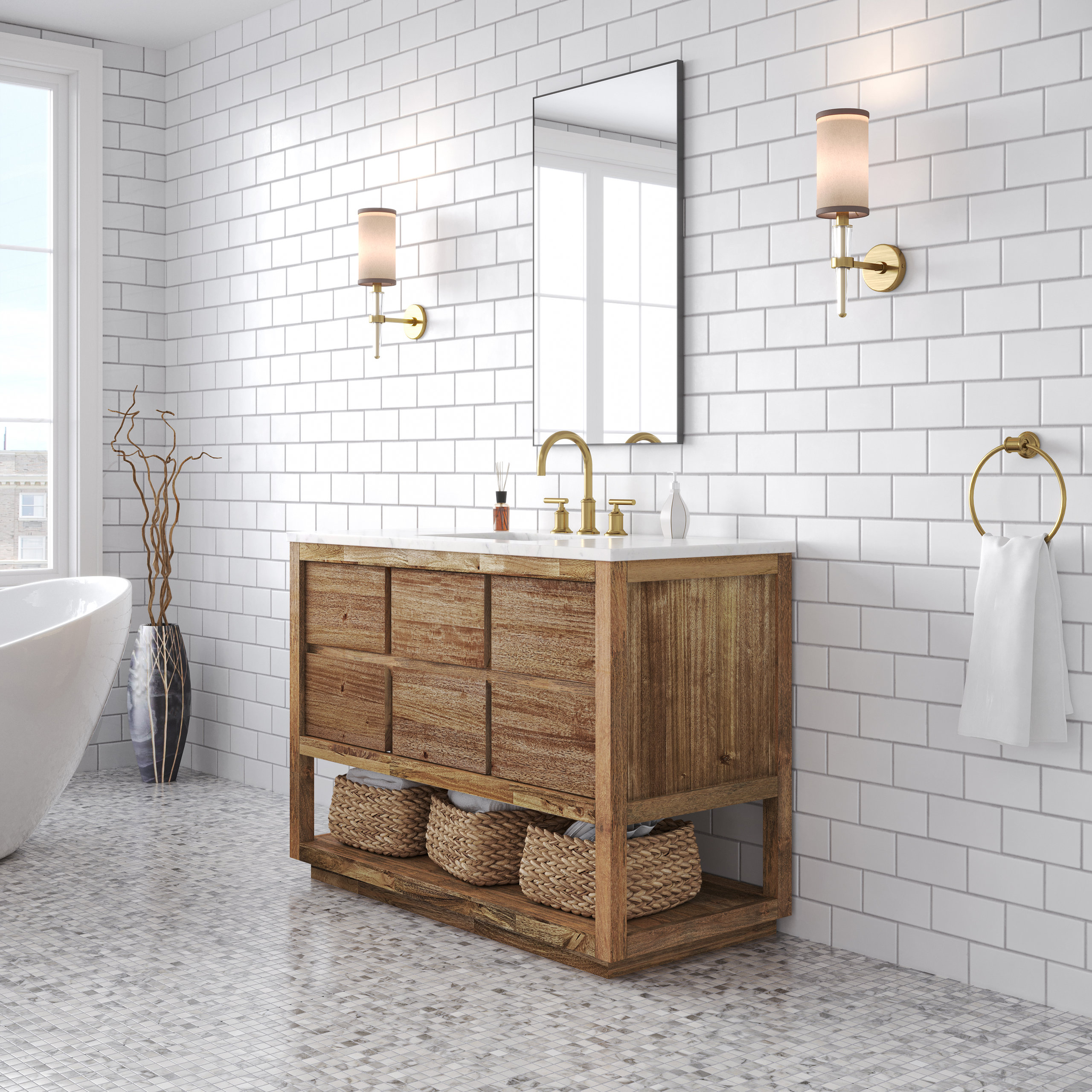 Oakman Marble Top Vanity in Mango Wood, 48 - Transitional - Bathroom Vanities And Sink Consoles ...