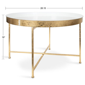 Celia Round Metal Coffee Table, White/Gold 28.25x28.25x19