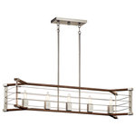 Kichler - Lente 5-Light 39" Linear Chandelier in Brushed Nickel - Inspired by the cable railings found in industrial settings, The Lente 5 light chandelier makes a bold statement. The light Auburn wood-look and Brushed Nickel finish combination adds depth and dimension.  This light requires 5 , 60W Watt Bulbs (Not Included) UL Certified.