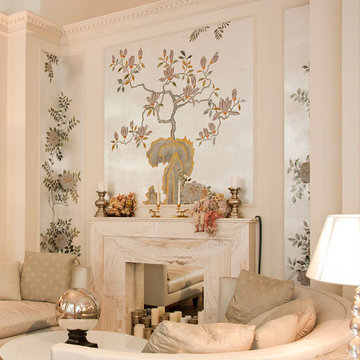 Handprinted Chinoiserie wallpaper in interior design
