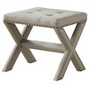 Linen Blend Accent Bench With Champagne Nail Heads, Natural