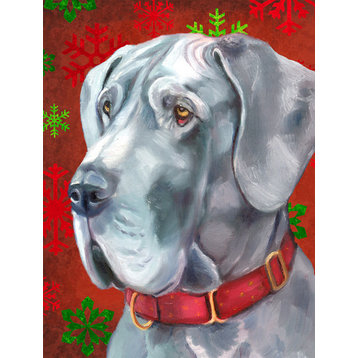 Great Dane Red Snowflakes Holiday Christmas Flag Canvas, House Size