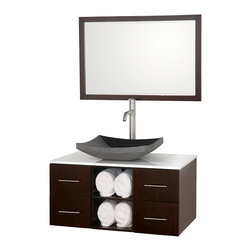 Wyndham Collection Abba Bathroom Vanity Set 36"  in Espresso, White Stone Top - Bathroom Vanities And Sink Consoles