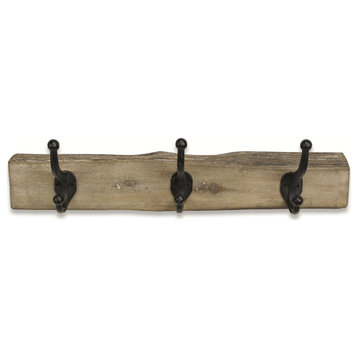 Rustic Wood Plank With 3 Wall Hooks