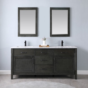 Maribella 72" Double Bathroom Vanity Set in Rust Black and Carrara White Marble