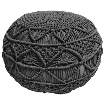 Ottoman Hand Knitted Cable Style Dori Pouf, Dark Grey