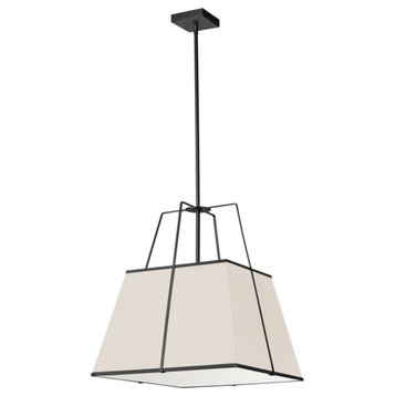18" Trapezoid Pendant, Black With Cream Tapered Drum Shade
