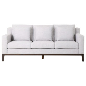 Noxon Fabric 3 Seater Sofa with Accent Pillows, Light Grey + Dark Walnut