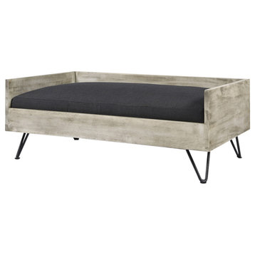 Bonneville Mid-Century Modern Pet Bed With Acacia Wood Frame, Light Gray Wash