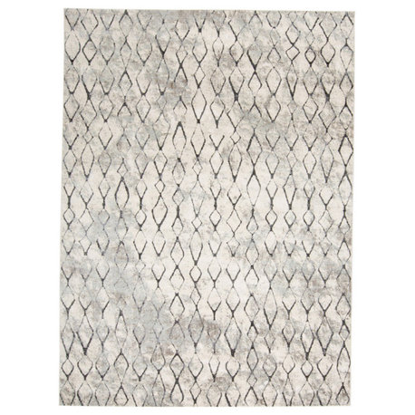 Weave & Wander Kiba Contemporary Distressed, Ivory/Charcoal Rug, 7'10"x11'