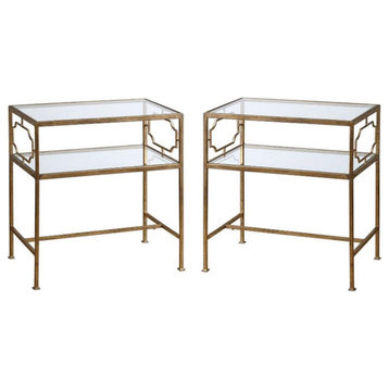 Home Square Leafed Iron Glass Side Table in Gold Finish - Set of 2