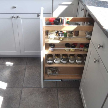 Kitchen Remodel in the Waves.  Custom built-in spice rack.