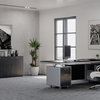 Kennedy Executive Desk with Powder Chrome Accents, Right Return
