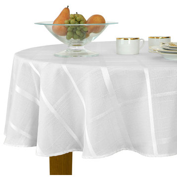 Elegance Plaid Solid Tablecloth, White, 70" Round
