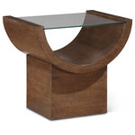 Meridian Furniture - Beverwil End Table, Brown - Channel the glamour of the Art Deco era with the Beverwil End Table, a captivating centerpiece that exudes timeless sophistication. This stunning table features a rich brown finish that highlights the natural beauty of the oak veneer, creating a striking visual contrast. The tempered glass top adds an air of elegance and provides a clear surface for displaying your favorite decor items. The unique geometric design, reminiscent of the Art Deco period, infuses your space with a touch of vintage charm.