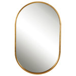 Uttermost - Varina Minimalist Oval Mirror, Gold - This Iron Oval Features A Lightly Antiqued Gold Leaf Finish And Linear Details. May Be Hung Horizontal Or Vertical.