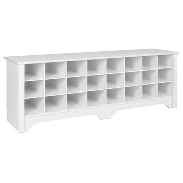 Pemberly Row Traditional 60" Shoe Cubbie Bench in White