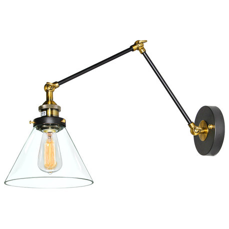LNC 1-Light 7.3"W Modern Swing Arm Wall Sconce, Clear, Glass Shade