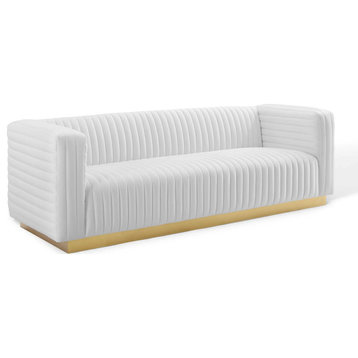 Charisma Channel Tufted Performance Velvet Living Room Sofa, White