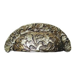 Inviting Home Inc. - Florid Leaves Bin Pull, Antique-Style Brass - Cabinet And Drawer Handle Pulls