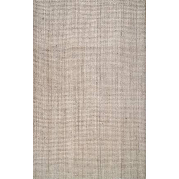 nuLOOM Handwoven Jute and Sisal Ashli Solid Striped Rug, Off White, 10'x14'