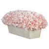 Artificial Baby Pink Hydrangea in White-Washed Wood Ledge