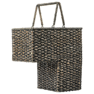Woven/Bangkuan Stair Basket With Handles, Black