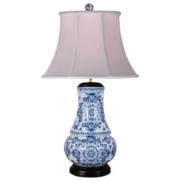 Blue and White Floral  Vase  Lamp