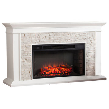 Springfield Faux Stacked Stone Electric Fireplace, White