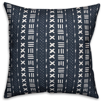 Navy Blue Mudcloth Pattern 18x18 Outdoor Throw Pillow