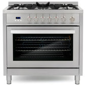 Range DECO 36'' Classic Red matte, Chrome - 6 gas, electric oven
