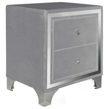 Better Home Products Monica Velvet Upholstered 2 Drawer Nightstand In Gray