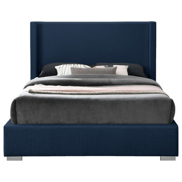 Royce Linen Upholstered Bed, Navy, King