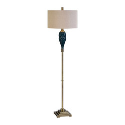 Uttermost - Uttermost Prussian Blue Ceramic Antique Brass Floor Lamp - Floor Lamps