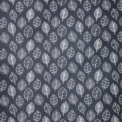 Kiso (slate) black curtain fabric with abstract leaf design - Curtain Fabric