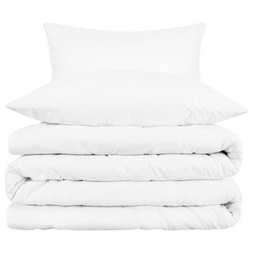 Cotton Blend Duvet Cover and Pillow Sham Set, White, Full/Queen