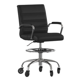 Lexi Mid-Back Drafting Chair with Adjustable Foot Ring, Chrome Base, and Transparent Roller Wheels