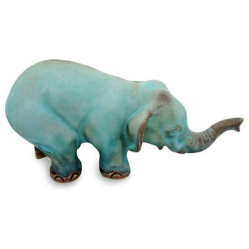 Turquoise Elephant Sawasdee Ceramic Statuette