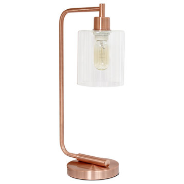 Modern Iron Desk Lamp With Glass Shade, Rose Gold