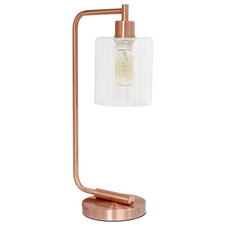 Modern Iron Desk Lamp With Glass Shade, Rose Gold