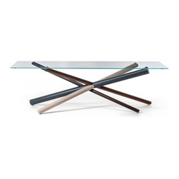 YumanMod - WESTGATE Rectangular Table, Glass Top, Wood and Metal Base, 102" - Dining Tables