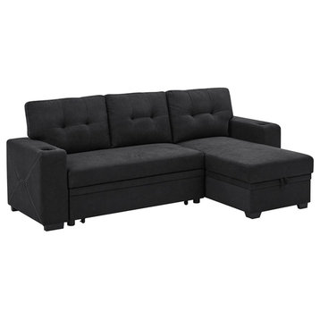 Pemberly Row Polyester Blend Fabric Convertible Sectional in Black