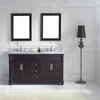 60" Double Bathroom Vanity, Espresso, Square Sink, Brushed Nickel