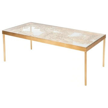 Contemporary Glass Coffee Table with Gold Leaf Accents, Unique Design